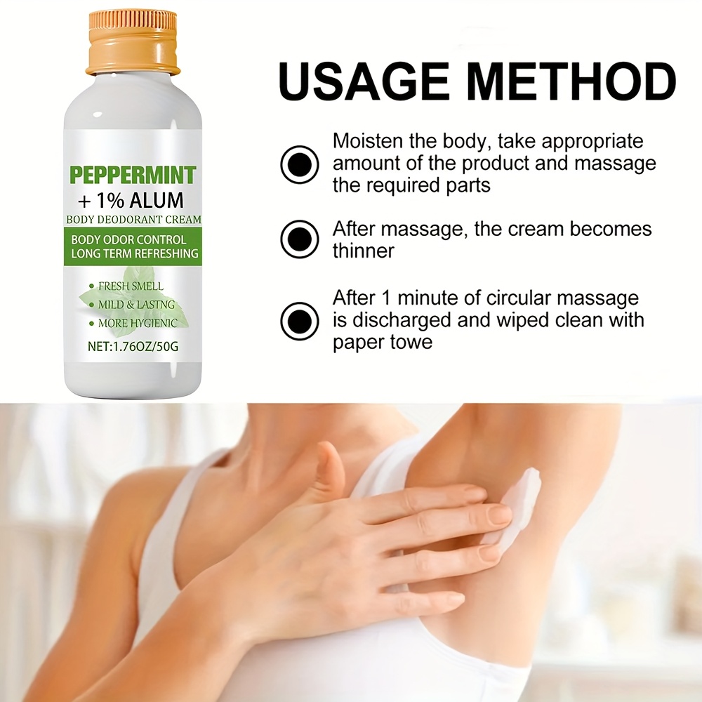 Mint Deodorant Cream -- Mint, 1% Alum, Glycerin, Aloe Vera -- Fresh Smell, Mild and Long-lasting, More Hygienic -- Body Odor Control, Long-lasting Fresh Fragrance -- Body Deodorant Cream -- Unisex