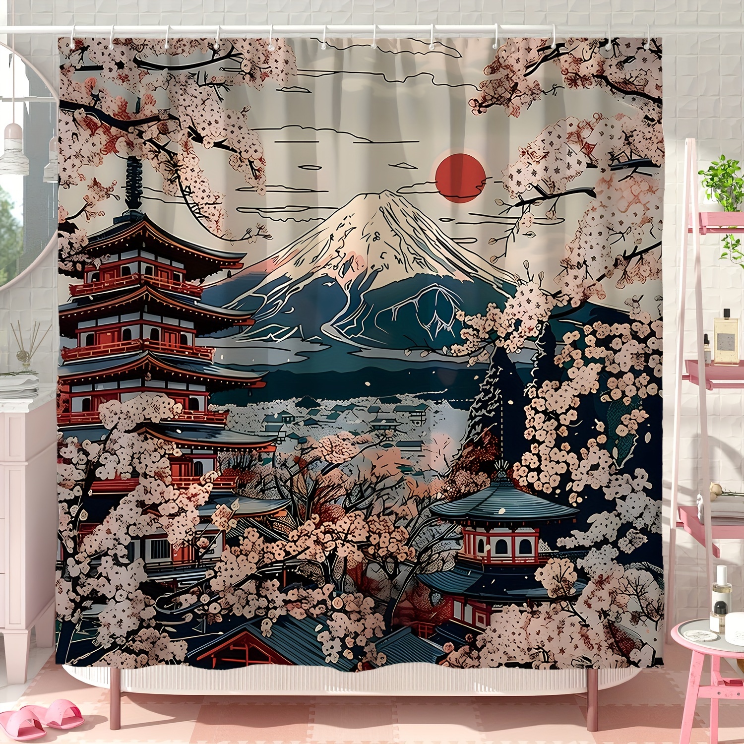 

& Japanese Shower Curtain - Polyester, 71x71 12 Included, - For Bathroom Decor