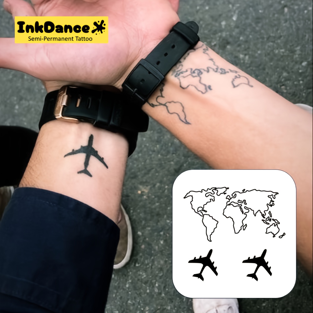 Image of " & Travel Map" Technology Tattoos, Semi-permanent Tattoos, Temporary Tattoos, Long Lasting, Plane Travel And Of Flight Tattoo, Fake Tattoos, Water-resistant, Authentic Tattoo Look, Plant-based X195