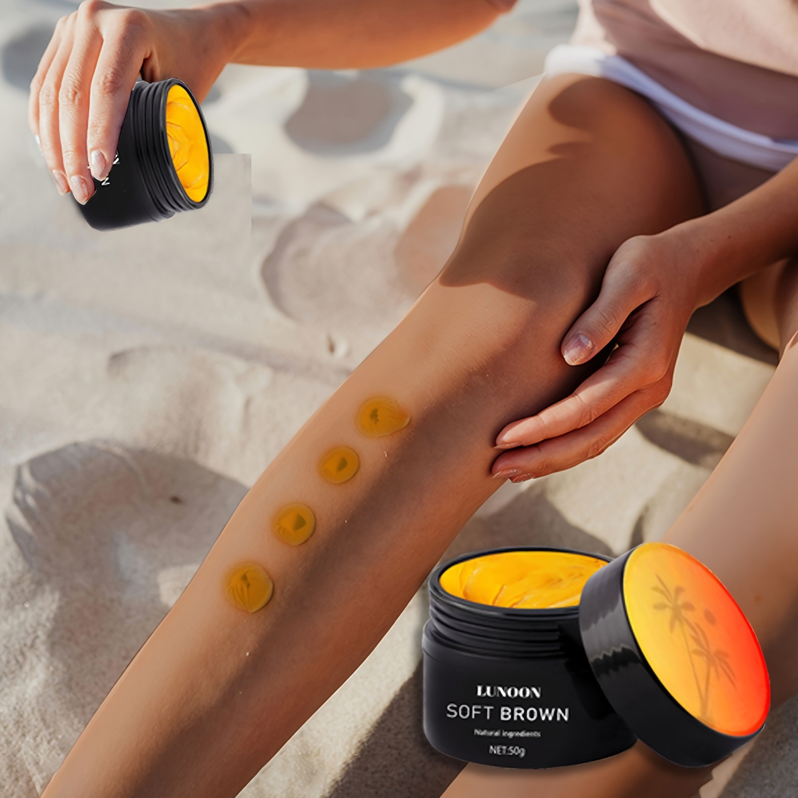 soft brown tanning cream 50g with carrot olive walnut oils and gradual sunless tanner for face body achieve bronze tan for beach and summer use details 3