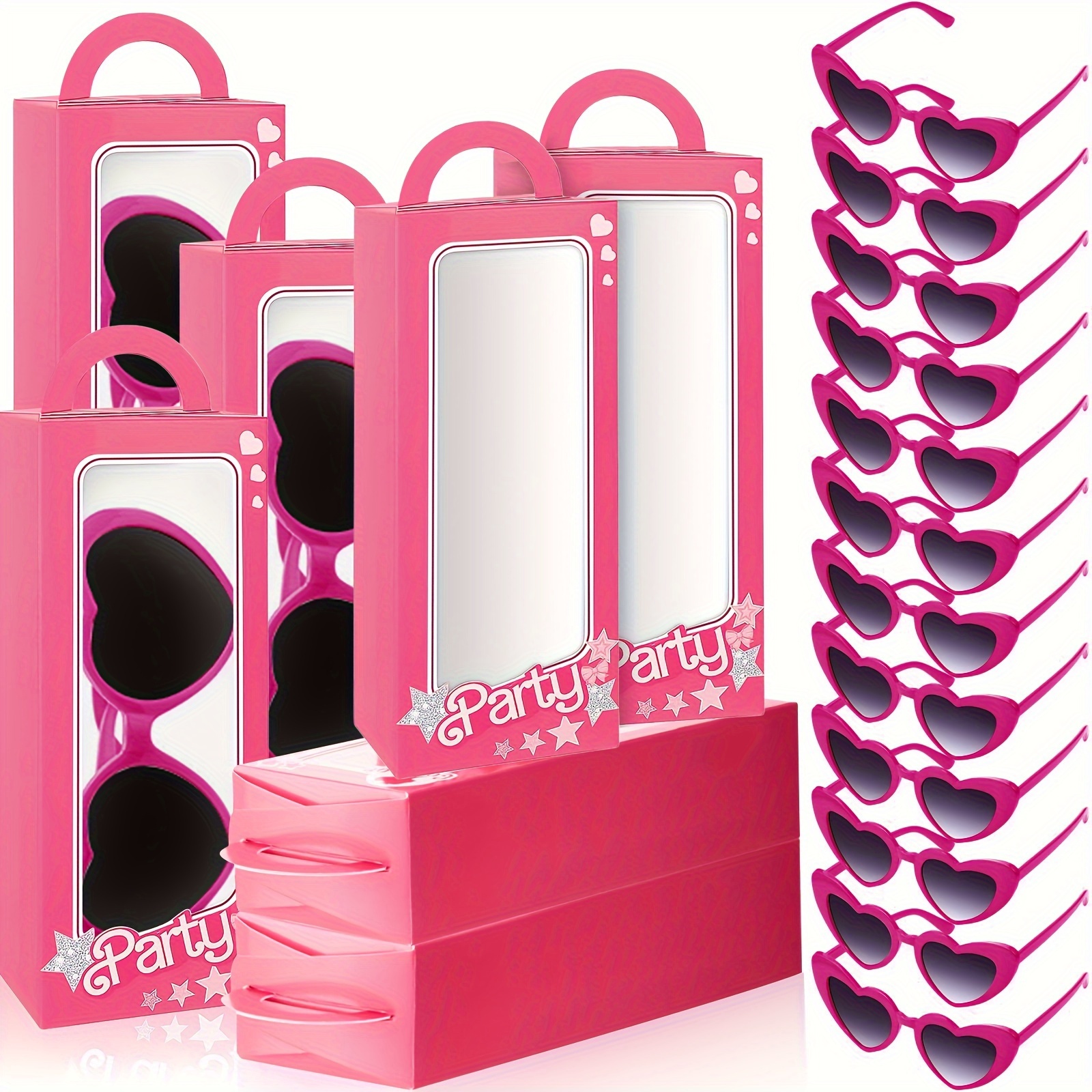 

24pcs, Hot Pink Princess Gift Boxes Set Include 12 Pink Girls Party Favor Boxes 12 Pink Heart Sunglasses Pink Doll Gift Boxes Bachelorette Goodie Bag Candy Boxes For Birthday Party Supplies