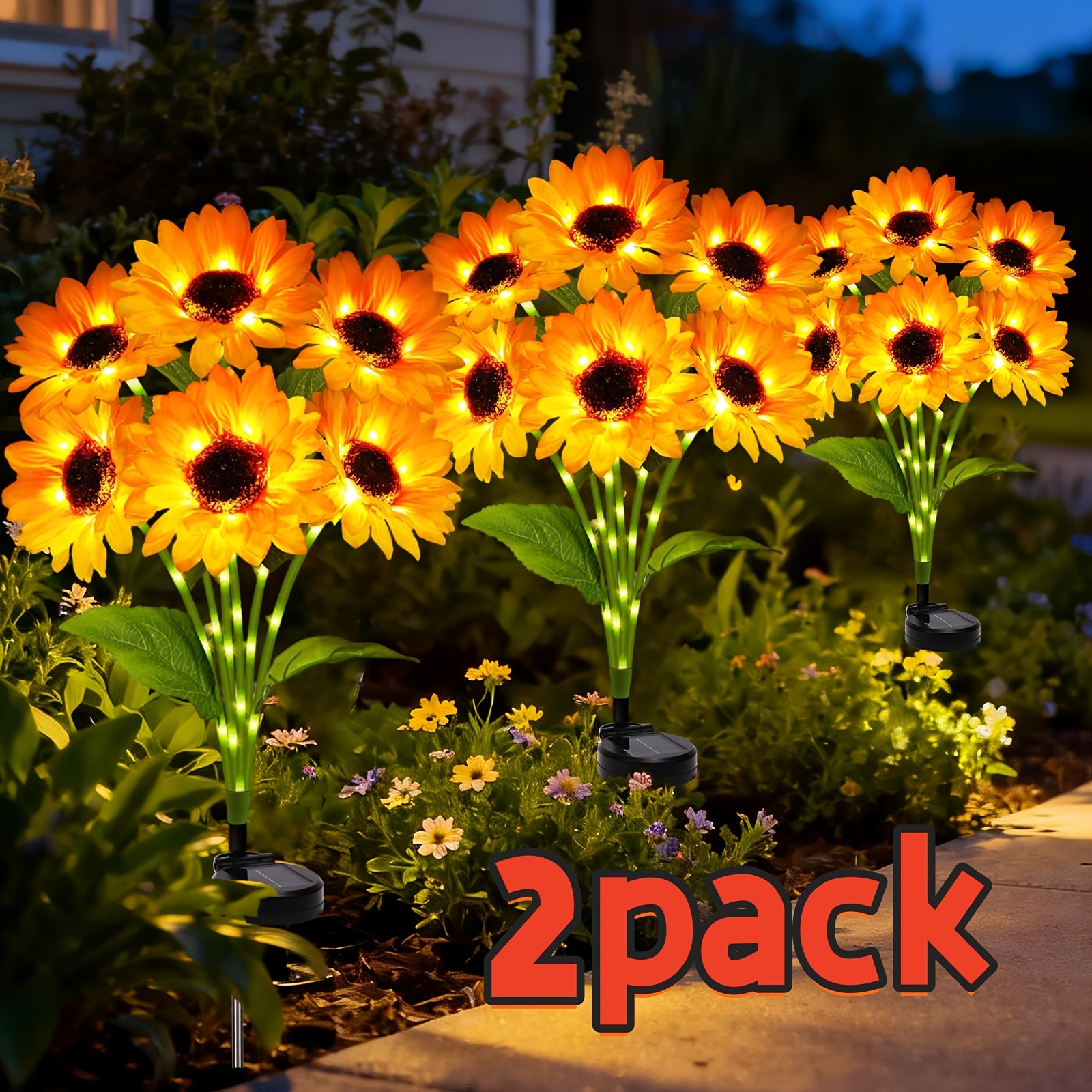 TEMU Solar Light Outdoor Garden Decor - Upgraded 4 Packs With 24 Sunflower Lights, Solar Outdoor Decorative Lights For Gardens, , Backyards,