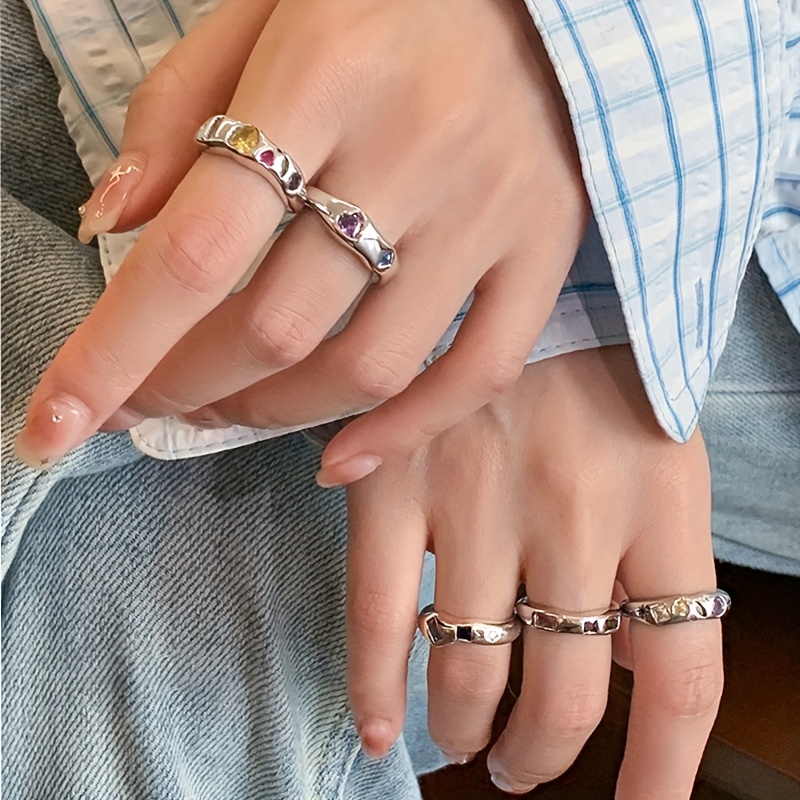 Anillos Para Chica Juego Piezas Anillos Mujer Incrustaciones - Main Image