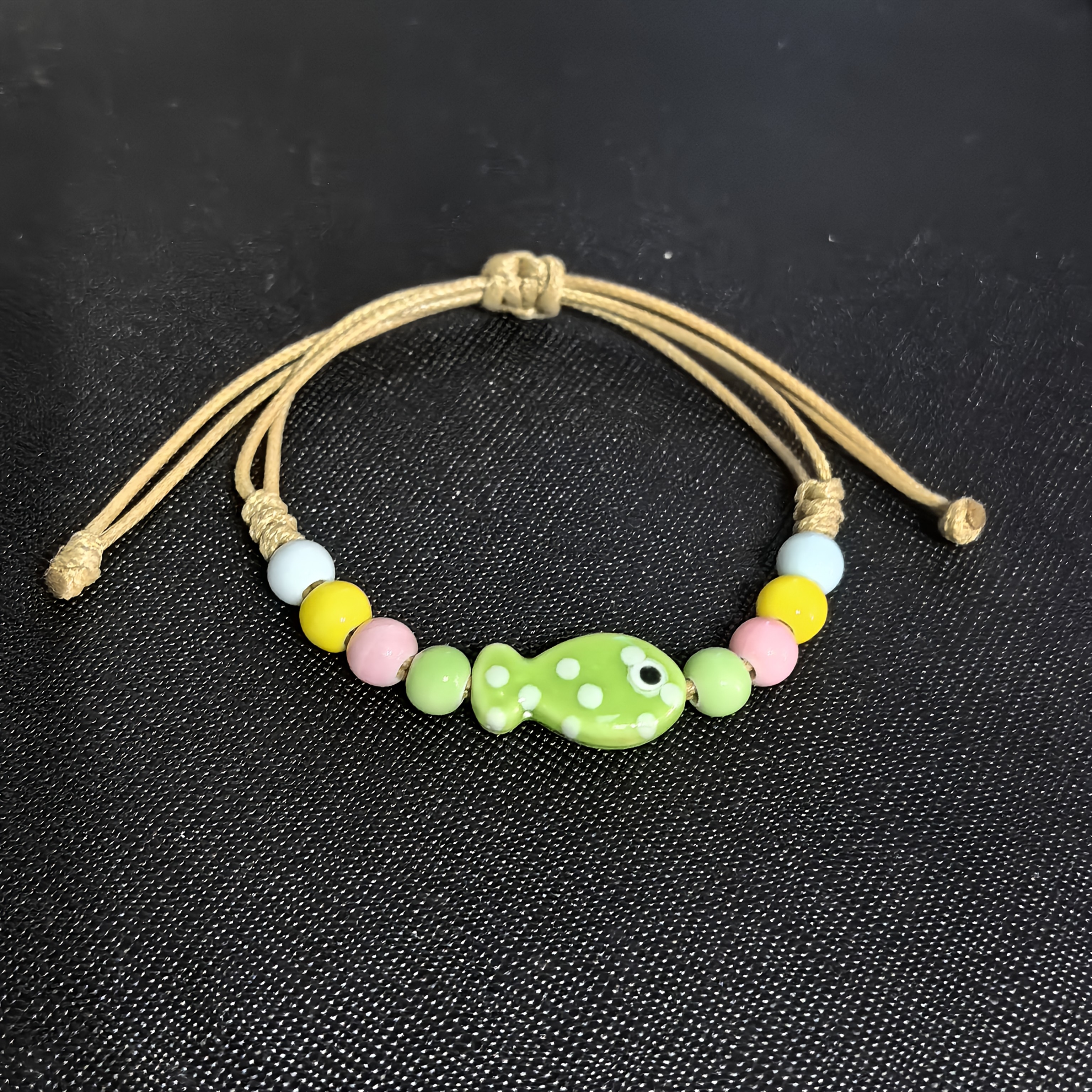 Adjustable Ceramic Fish Charm Bracelet with Colorful Beads