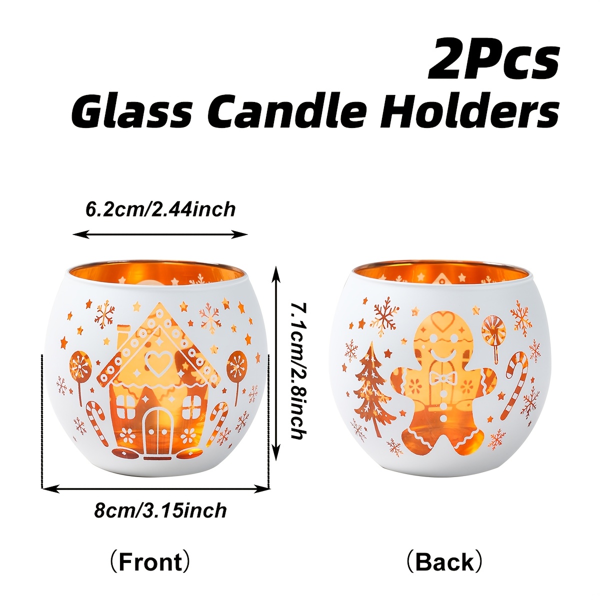 TEMU 2pcs Gingerbread For Man Glass Lampshades Suitable For Christmas Tabletop Decoration, Glass Gingerbread Figures With Iconic Cookie For Candle