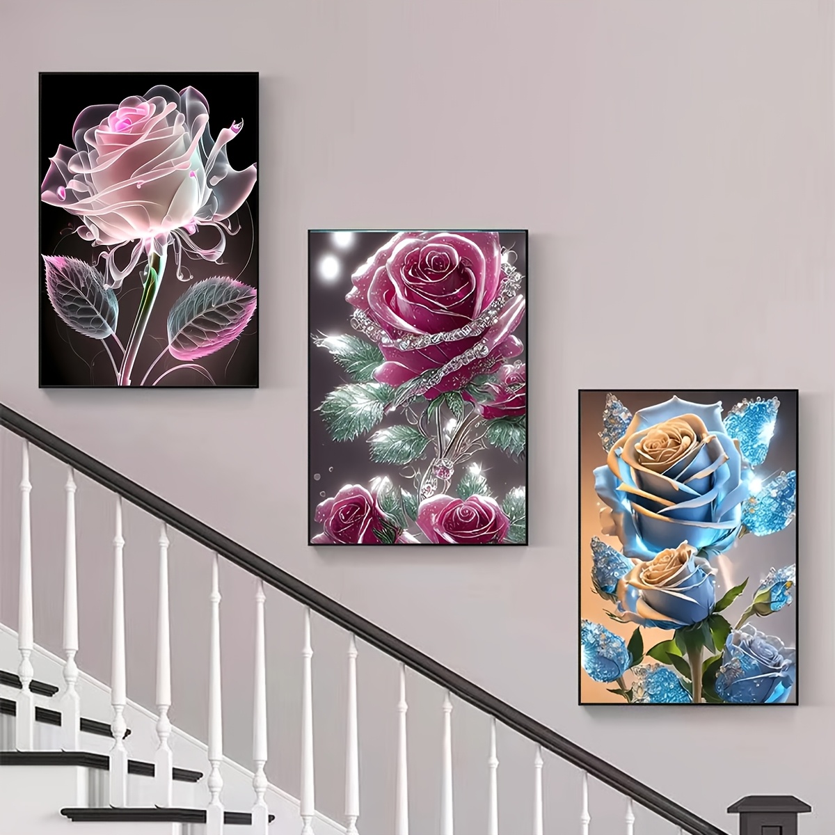 TEMU 3pcs Diy Diamond Painting Sticker Diamond Embroidery Full Diamond Flowers Vase Decoration Mosaic