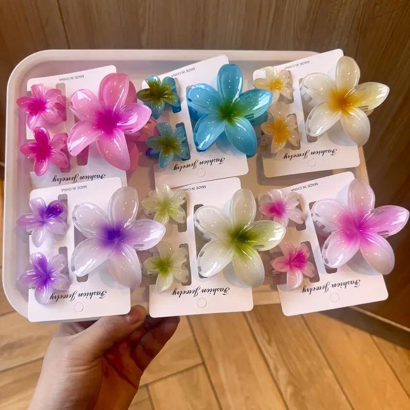 18pcs set of hawaiian colorful hibiscus flower hair clips light gradient durable plastic material sweet and cute womens beach vacation accessories   female   and festivals Product details 4