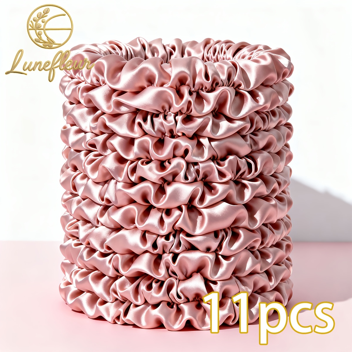 Image of 11pcs Dopamine Pink Scrunchies Set, Chunky Hair Bands For Women, Hair Additions, Vibrant Satin Hair Ties