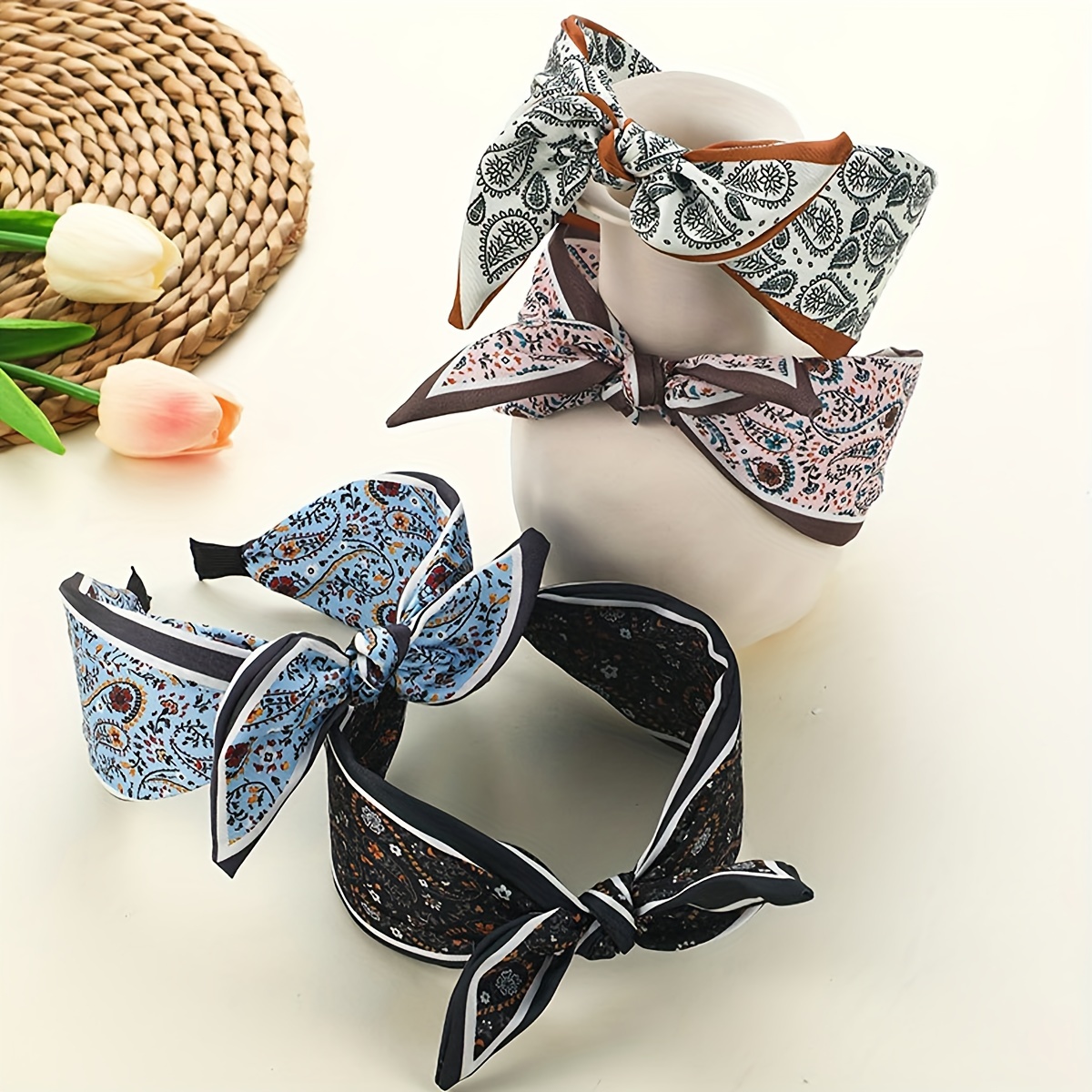 

1pc Bohemian Style Bowknot Decorative Head Band Elegant Wide Brimmed Hair Hoop Trendy Hair Accessories For Women And Girls