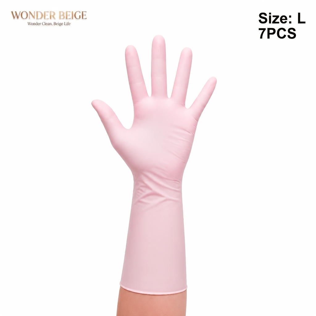 TEMU Wonder Beige 12 Inch Extended Cuff Pink Disposable Nitrile Gloves Touchscreen Compatible Soft Stretchable Breathable Flexible For Home Cleaning
