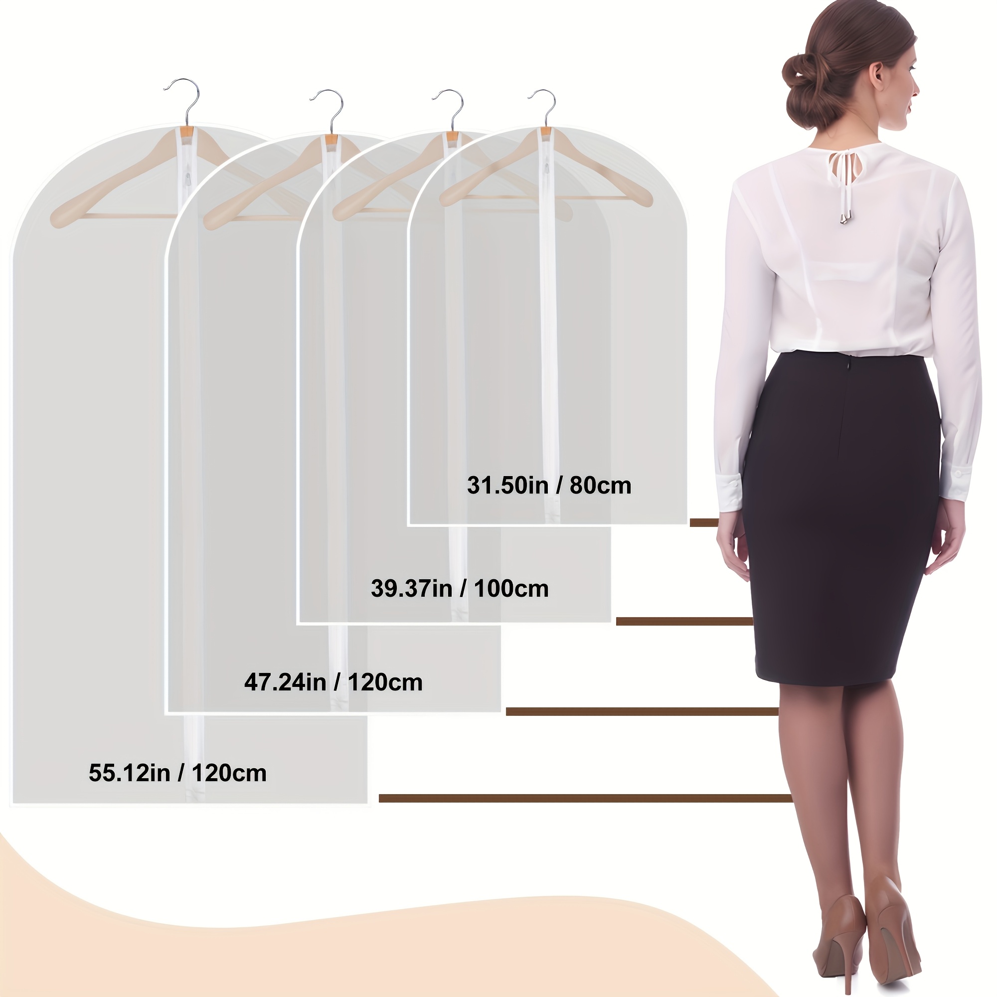 5pcs Zippered Garment Bags - Transparent PEVA Dustproof Clothing Covers with Hanging Hooks for Suits, Coats & Delicate Fabrics, Closet Organization & Travel Storage, Clothes Organizer Storage