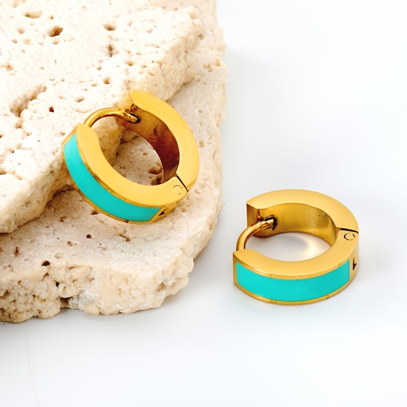Colored Enamel Drip Oil Golden Edge Circle Ear Studs