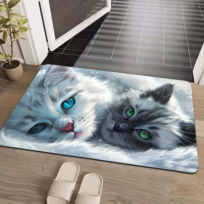 

Adorable Kitty Door Mat: Soft And Fuzzy, Machine Washable, Home Entrance - In Sizes