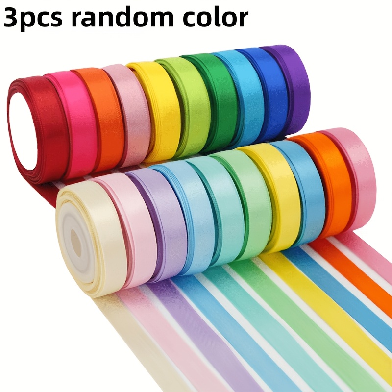 Image of 3pcs Random Assorted Satin Ribbon Ribbon 3/8 Inch X 50 Yards, 1cm X 50 Yards For Crafts, Gift Wrapping, Party Decoration, Handmade Hair Additions