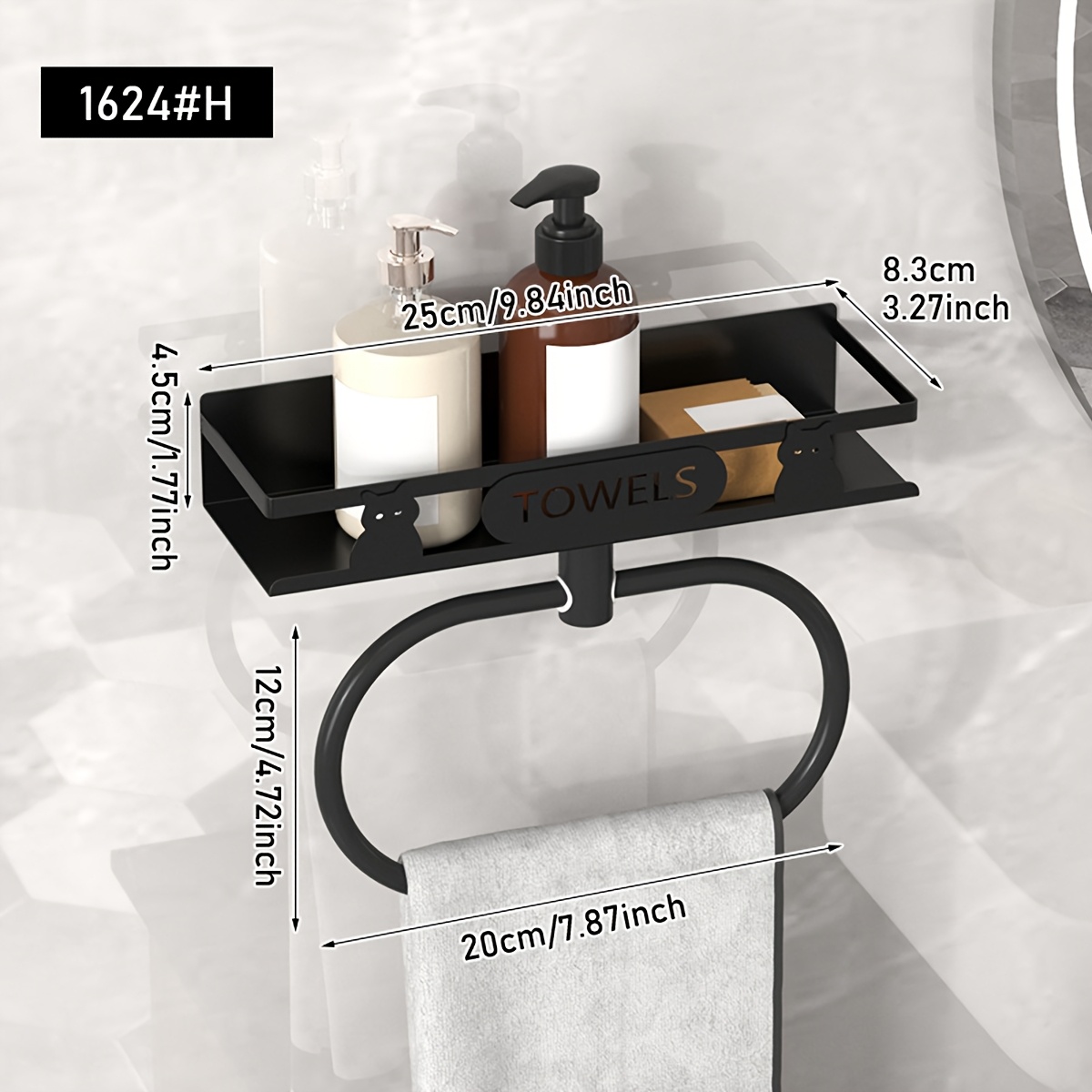 TEMU Amoichic 2---drill Wall-mounted Towel Rack With Shelf & - Heavy-duty Carbon Bathroom Storage Shelf Suitable For Bath, Shower, Space-saving Towel
