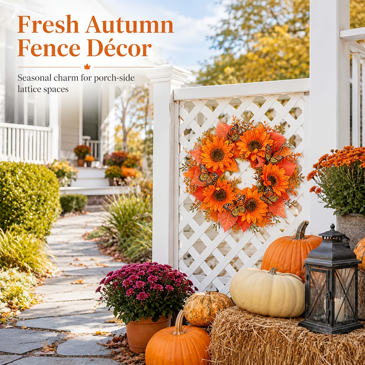 TEMU 1pc Artificial Flower/artificial Greenery/fake Flower/artificial Flower Autumn Orange Sunflower Maple Leaf Wreath, For Christmas, Halloween,