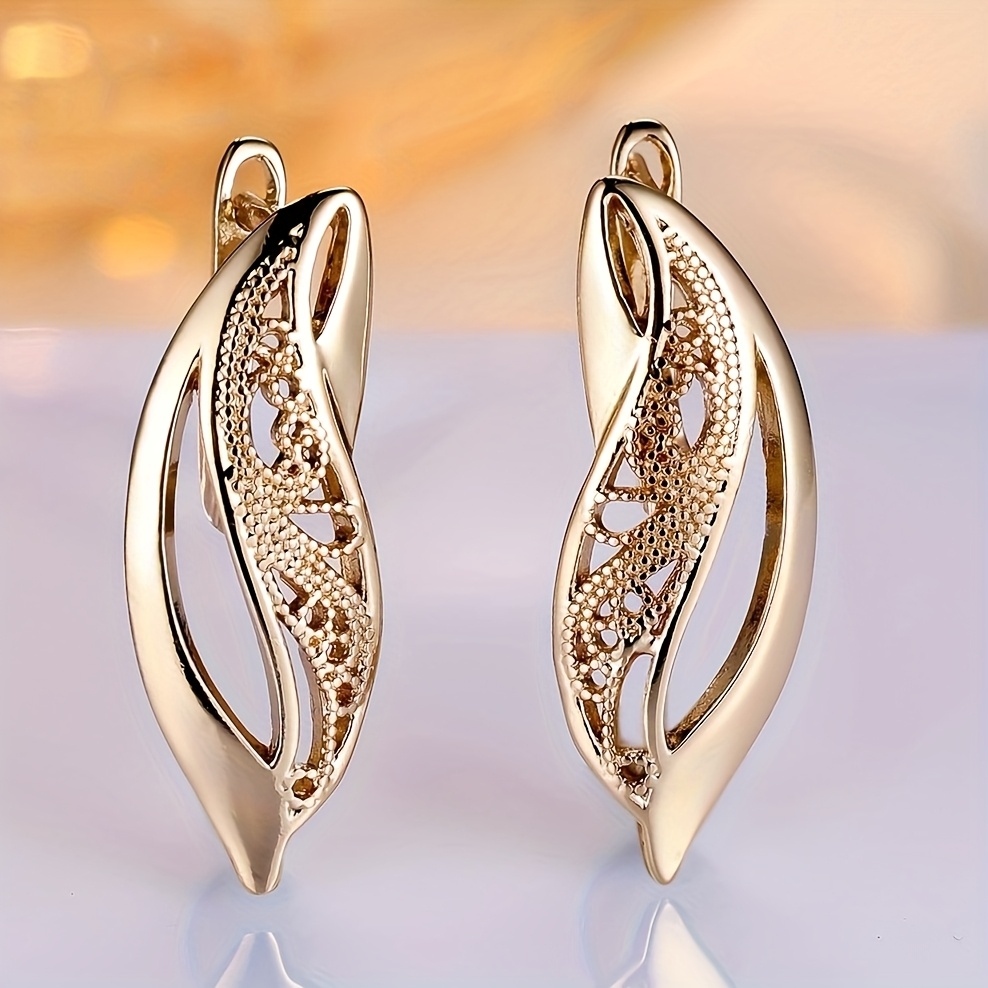 Image of 1 Pair Angol Elegant Boho Floral Leaf Hook Earrings - Kc Golden Plated ( City Golden) Floral Accent, Wedding, Party, Everyday Jewelry - Women's Elegant Bohemian Dangle Earrings Gift, Cute Earrings