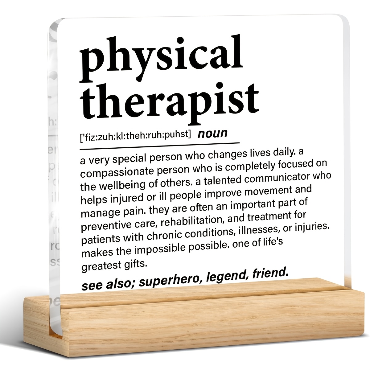 TEMU 2d Flat, Physical Therapist Appreciation Award Plaque - Suitable For Pt Gifts, Desk Decor With Superhero Legend Friend Definition Sign, Acrylic