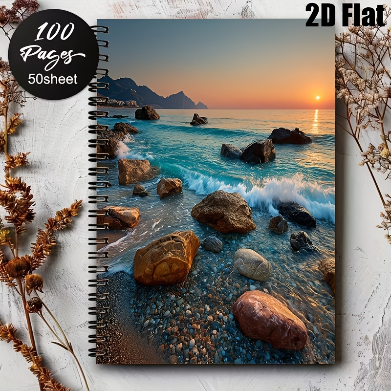photo de l'article carnet à spirale plat 1 pièce [2d], carnet à spirale a5 avec paysage de lever de soleil au bord de en  ,   en classe pour la rentrée scolaire, journal de voyage, cadeau pour étudiants artistiques, convient pour la rentrée scolaire, carnets détudiant,   pour étudiants