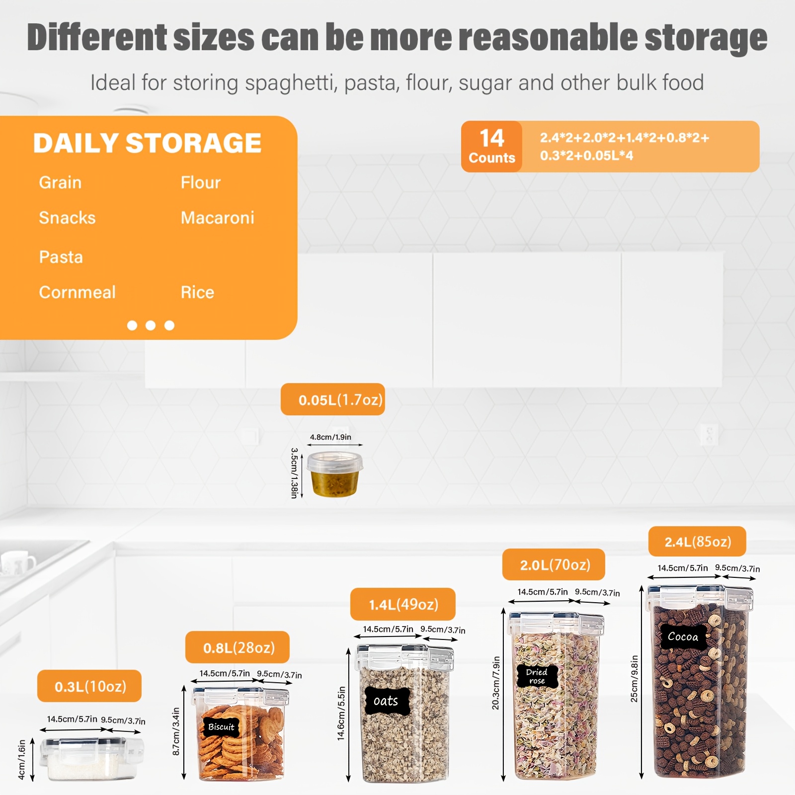 Image of 28pcs(14 Jars + 14 Lids) Food Storage Container Set, Bpa Free, Suitable For Kitchen Pantry Organization And Storage, Pp Canister Set With Labels And Marker, Dishwasher Safe, Black