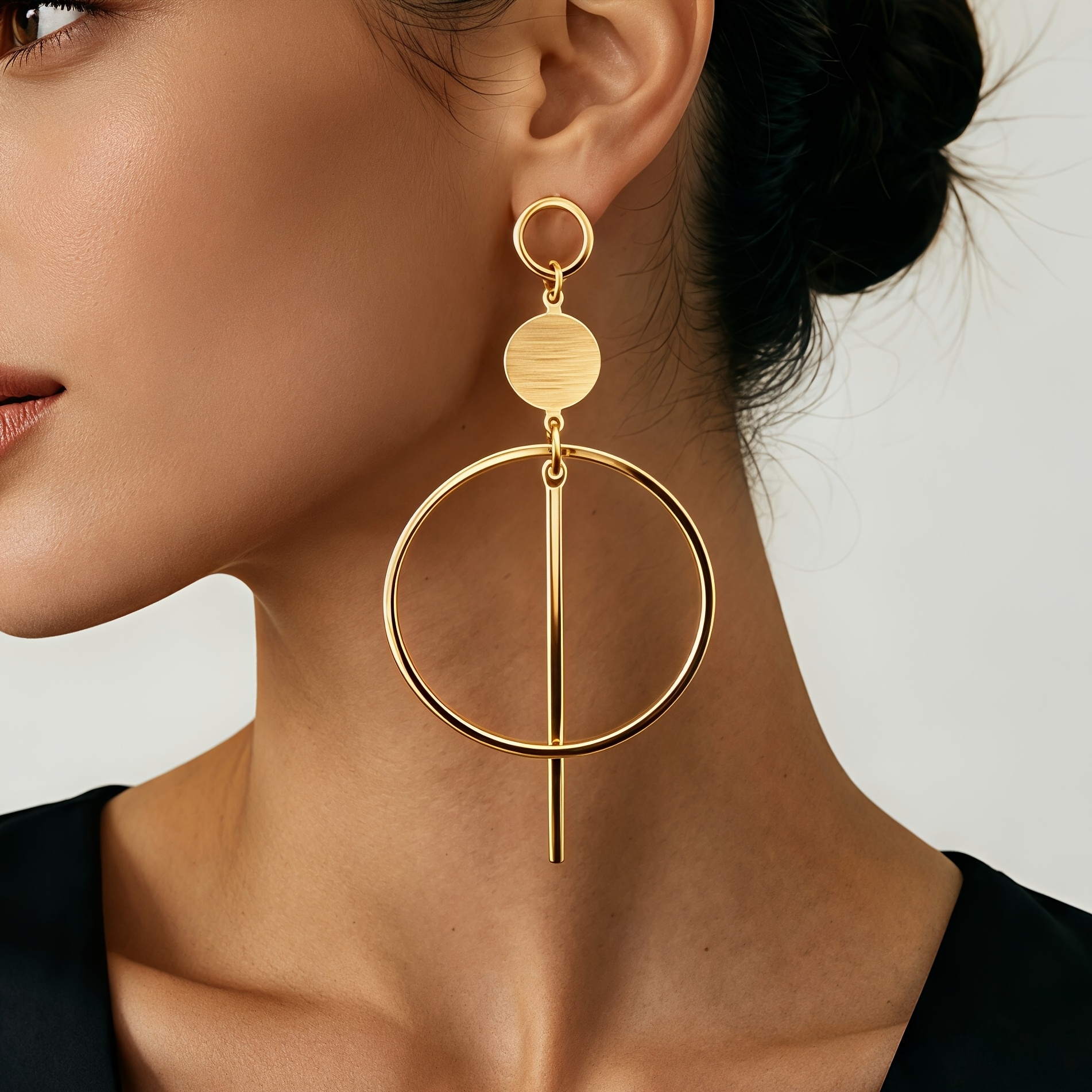Women's Fashionable Drop Earrings with Geometric Hoops