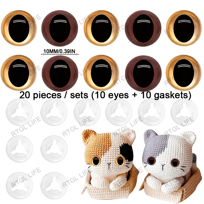 Image of 20pcs Golden/brown 3d Eye Beads, Includes 2 Colors And Spacers, Sizes 10/12/15/, Doll Eyes For Amigurumi Diy Crochet, Sewing Doll Accessories, Holiday Decorations