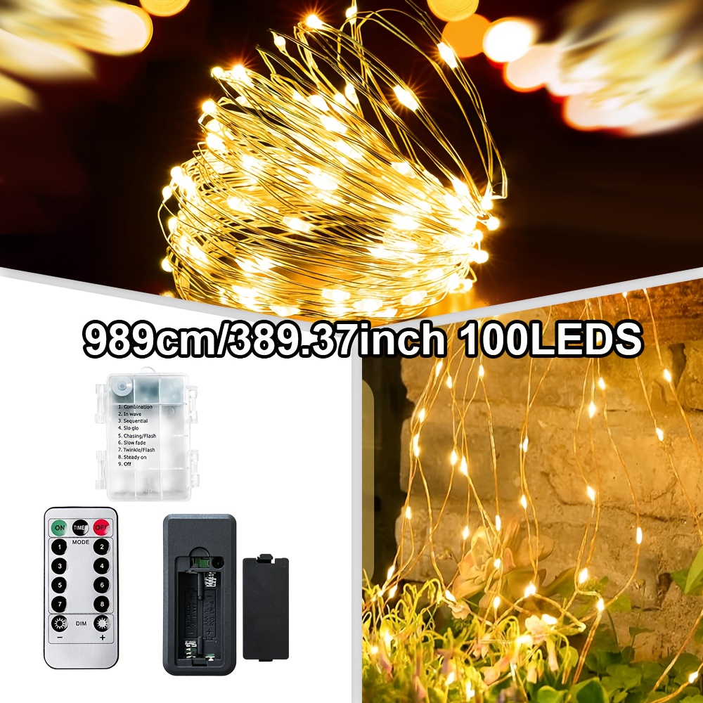 TEMU 1pc, Silvery Wire Fairy String Lights Dry Batteries, In 20m/10m/5m, Suitable For Decoration With Led Lights In Bedrooms, Living Rooms, Dining