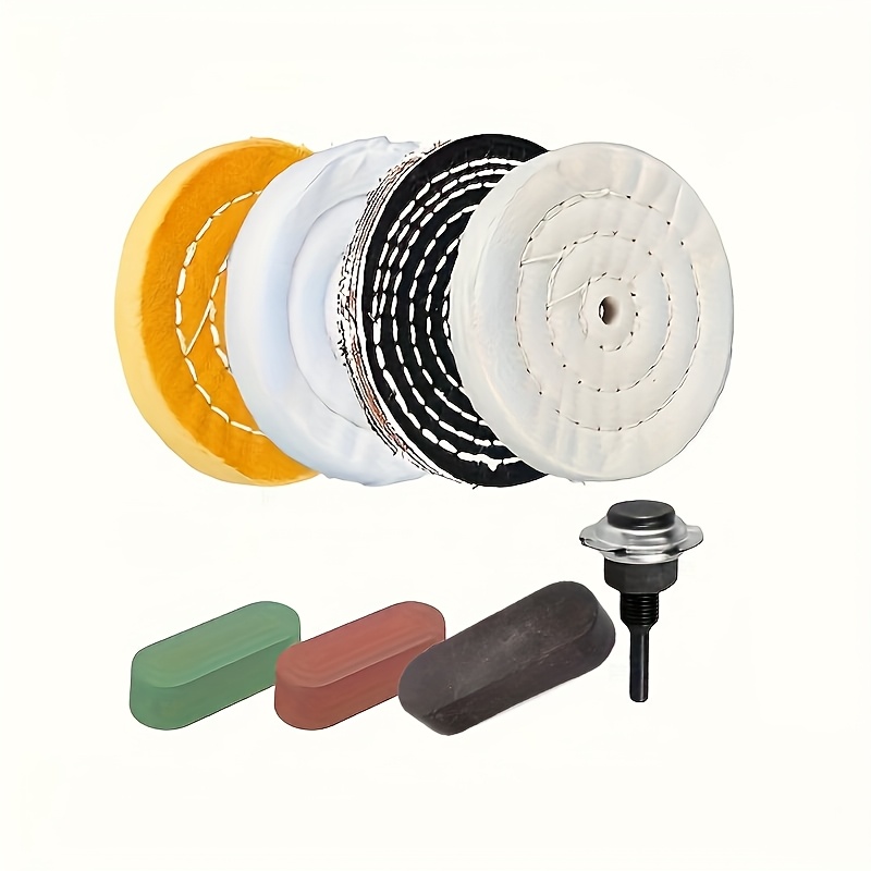 8pcs 4 inch buffing polishing wheel kit with compound   adapter 1 2   hole compatible with wood   ceramic glass bench grinder specific