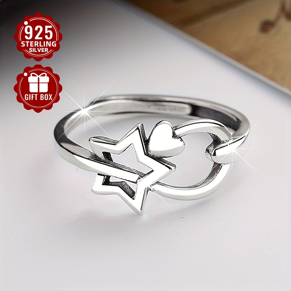 S925 Open Ring Vintage Antique Hollow Star Ring