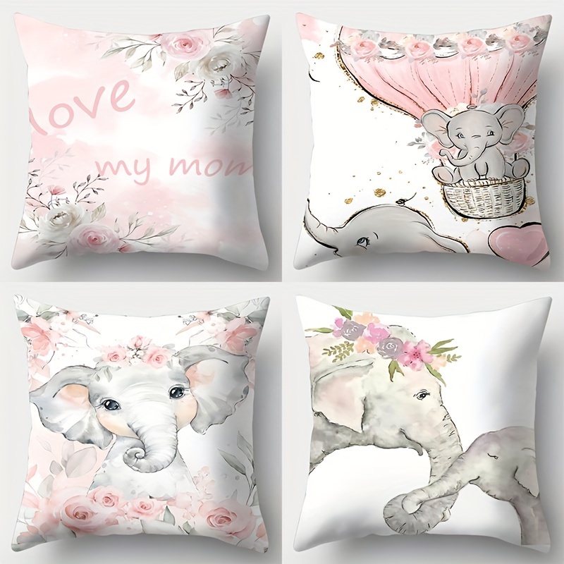 

4pcs Elephant Mother's Day Cushion Cover, Throw Pillow Cover, Bedroom Accessories, Sofa Cushion Cover, Throw Pillow Case For Living Room (cushion Not Included)
