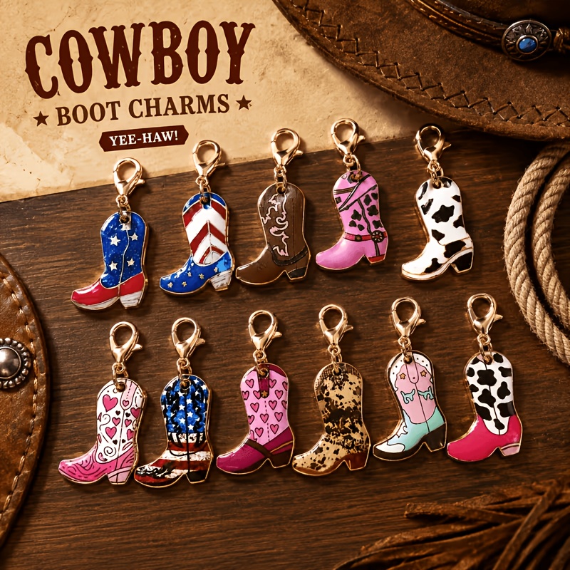 TEMU 11pcs Multicolor Alloy Creative Vintage Individual Cowboy Boot Keychains, Cute Women's Bag Charms, Fashion Additions, Elegant Charming Women's