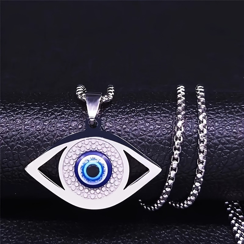 Evil Blue Eye Necklace Stainless Steel Turkish Eye Necklace Greek Jewelry Acero Inoxidable