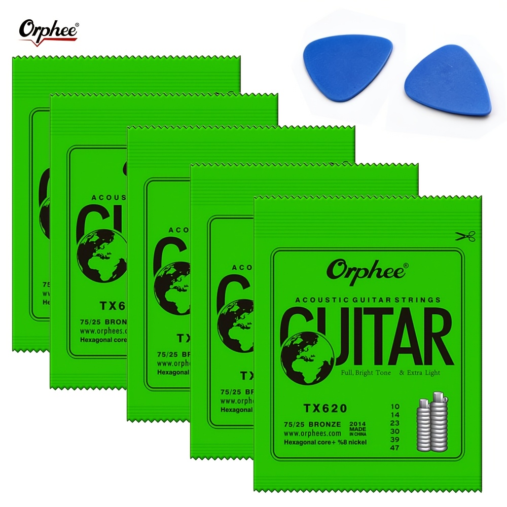 TEMU 5pcs Acoustic Guitar String Set, 6 Strings Per Pack, Gauge 0.25-1.34mm - High-quality Instrument Accessories For Enhanced Sound And Durability,