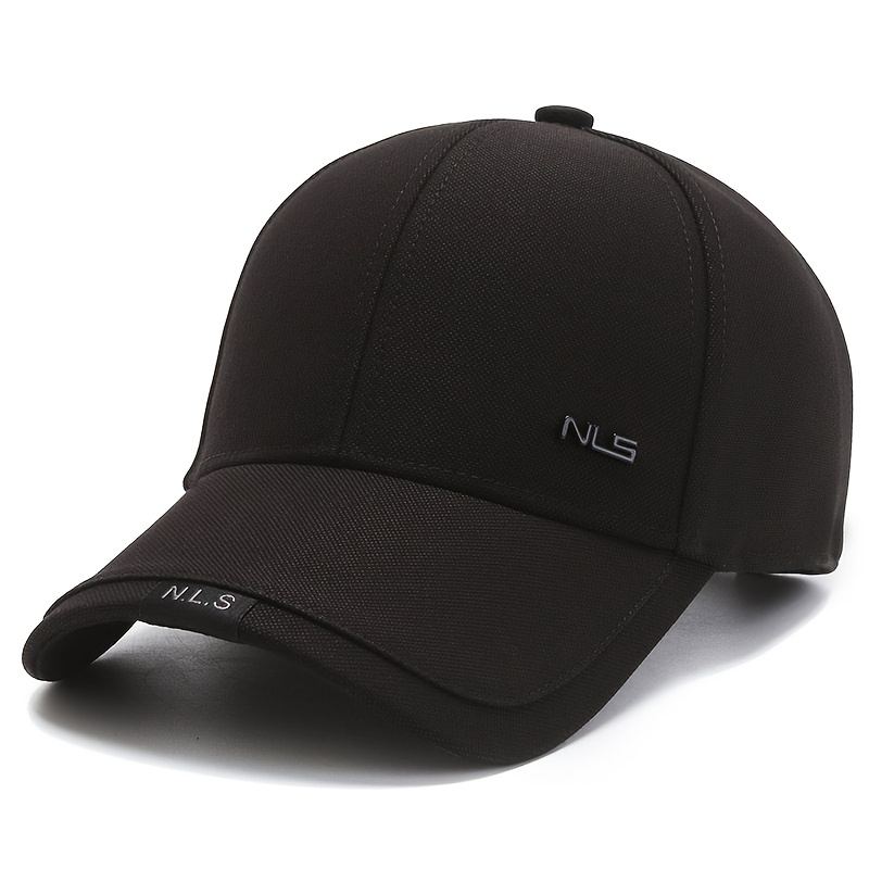 E-shop Baseballkappe mit NLS-Logo - Schwarze Polyester-Snapback-Mütze mit verstellbarer Passform, atmungsaktives Mesh-Rücken, lässiger Outdoor-Stil für
