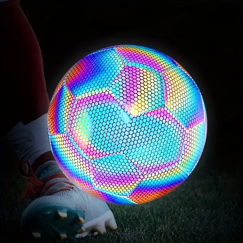 reflective multicolor glow in the dark pu soccer ball artificially durable leather machine night training games ideal gift for christmas halloween new year suitable 14 details 2