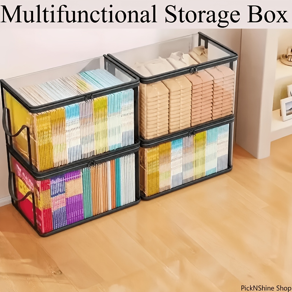TEMU Large Heavy-duty Transparent Stackable Storage Box With Hinged Lid, Suitable For Clothing,, Books, And Moving Boxes | Transparent Pp Material