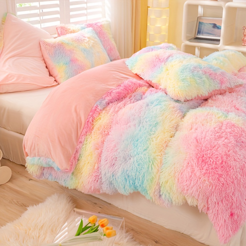 Image of 3pcs Tie-dye Long-haired Duvet Cover Set