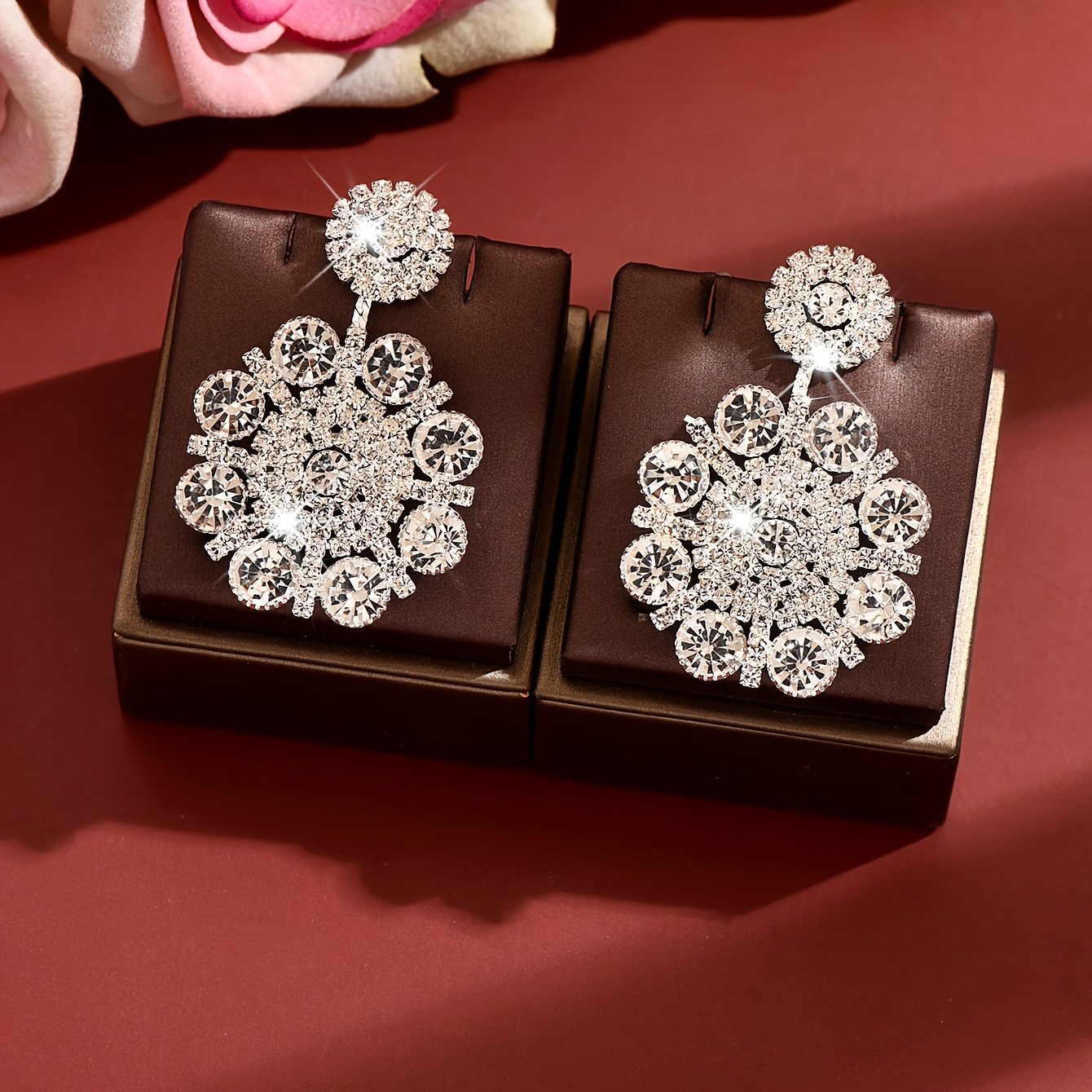Women's Vintage Snowflake-Shaped Rhinestone Earrings, Holiday Party