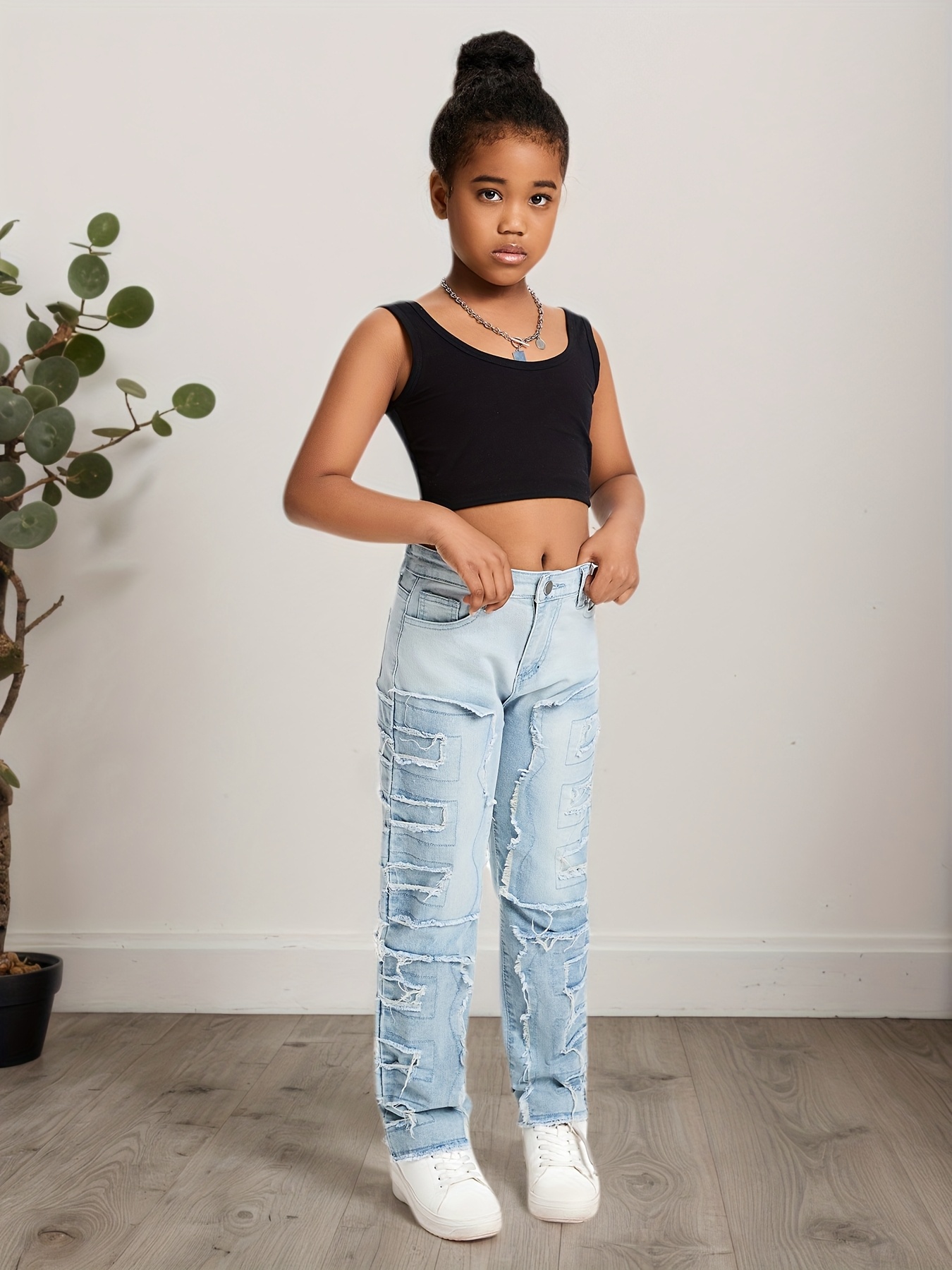 hey jeans teen girls 2025 frayed hem straight leg jeans high