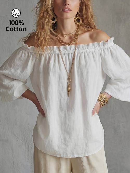 sugar sister 2026 womens spring summer new arrival ruffle off the shoulder puff long sleeve top