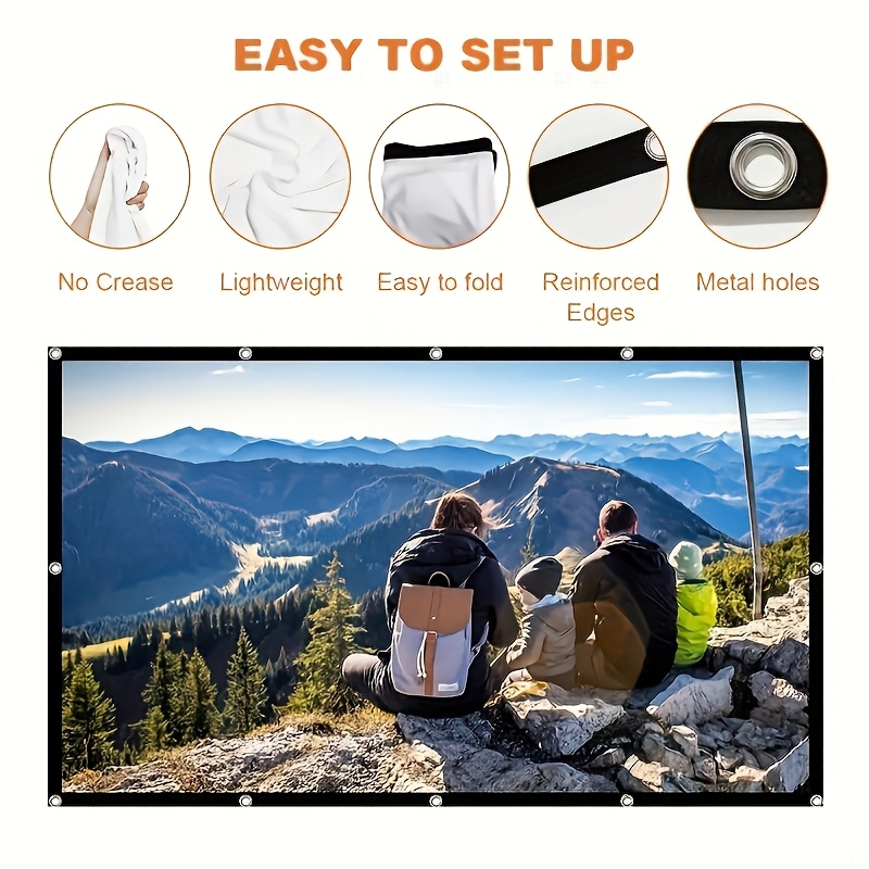72 84 100 Inch HD Projection Screen Foldable Anti-wrinkle Portable Projector Movie Screen For Home Theater Outdoor Indoor Projection Screen, Portable And Foldable Projector Screen