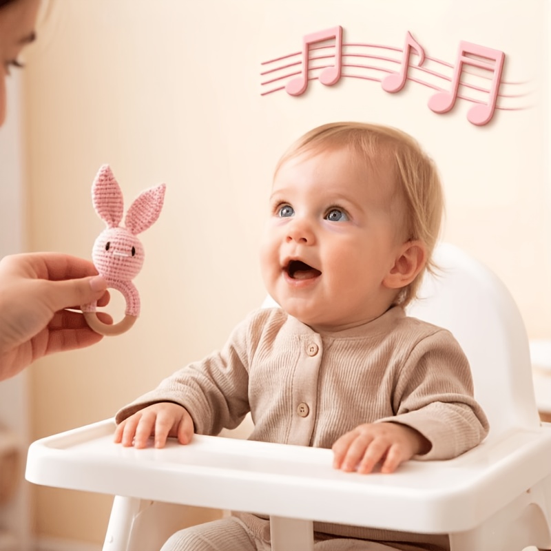 Handmade Rabbit Shaped Infant Rattle, Soft Knitted Toy