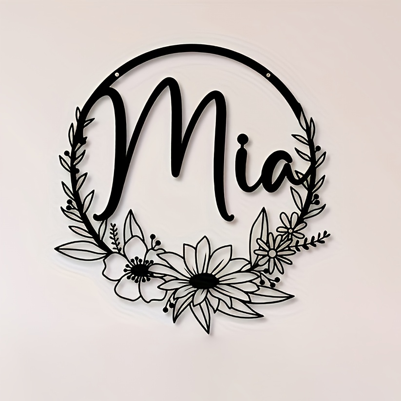 Custom Floral Metal Name Plate - Retro Style Wall Art, Suitable For 's Rooms, Perfect For Wedding, Valentine's Day And Thanksgiving Decorations, No Power Supply Required, Easy To Hang