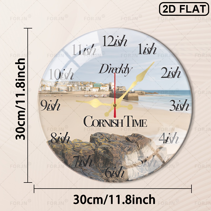TEMU 1pc Forjn Themed Round Wall Clock - Silent Quartz Movement, Acrylic - Clock Suitable For Bedroom, Kitchen, Living Room Decor With Time Beach