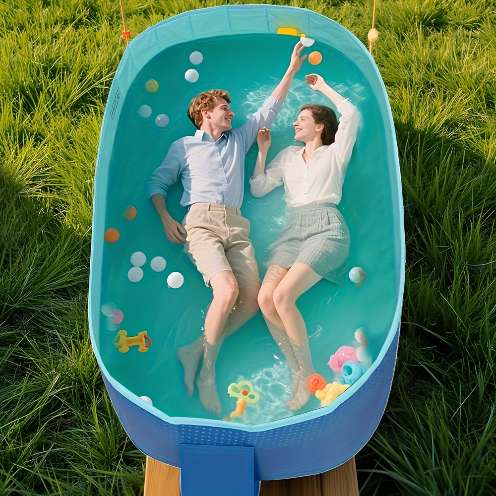 RGRE Deluxe Comfort Inflatable Pool 142"x79"x24", Family Inflatable Swimming Pool, Rectangular Blow Up Pool For Kids, 0.4mm Thicker Family