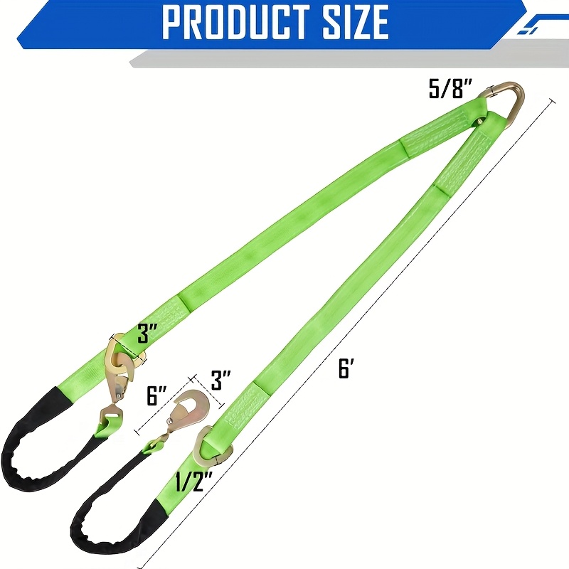 TEMU 2pcs V-bridle Strap 2" X 6' W/snap Hooks W/ Sleeve And Axle Strap, 5/8" D Ring Middle, Heavy-duty Tow Straps For Utv Atv Truck Car Tractor Suv