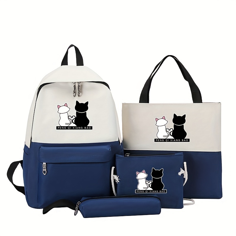 TEMU Women's Bag Set With Cat Applique, Lightweight With Adjustable Straps, Print, Closure, Lined, Anime - Cat