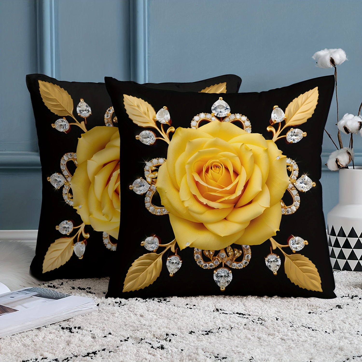 TEMU 2pcs Modern Brick Yellow Throw Pillow Covers, Soft Polyester Cushion Cases, Hidden Zipper, Machine Washable, No Insert, Durable Decor Covers For