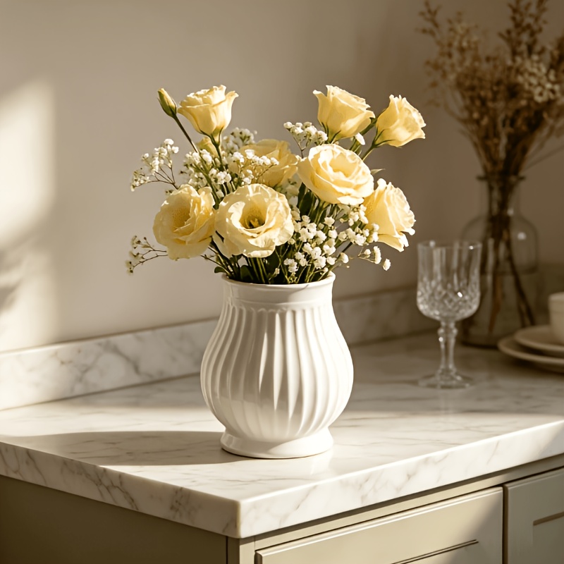 TEMU Vaso in plastica plissettata , vaso per fiori a facile da appendere, vaso per fiori secchi in stile country moderno, per , soggiorno, tavolo per