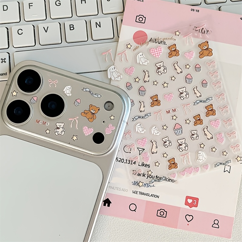 cute diy sticker lens protector adorable cartoon ribbon bow bear   strawberry heart embossed stickers 2pcs transparent frosted camera lens protector film suitable for iphone 17 pro max 17 pro ultra thin anti fingerprint